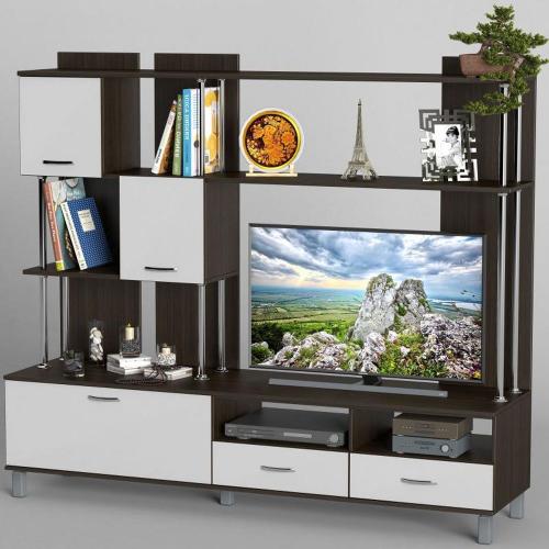 Стінка в вітальню Тиса Мебель Вітальня-49 Венге Білий 1640x450x1800 мм Стінка в вітальню Тиса Мебель Вітальня-49 Венге Білий 1640x450x1800 мм