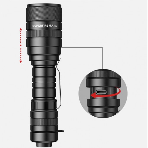 Ліхтар ручний акумуляторний з зумом SuperFire F5 1100 Lumen IP43 Black Ліхтар ручний акумуляторний з зумом SuperFire F5 1100 Lumen IP43 Black