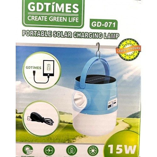 Ліхтар-лампа кемпінгова GDTimes GD-071 із сонячною панеллю White-Blue (3_03151) Ліхтар-лампа кемпінгова GDTimes GD-071 із сонячною панеллю White-Blue (3_03151)