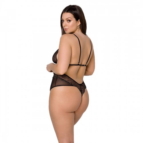 Боді Passion Amberly Body 4XL/5XL black, асиметричний крій, мереживний ліф, золота нитка в інтернет супермаркеті PbayMarket!