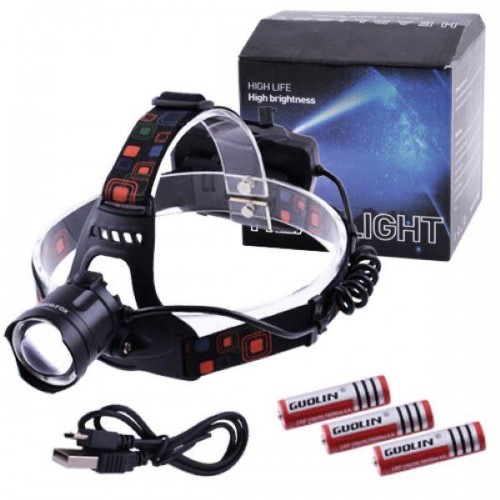 Ліхтар налобний XQ-218-HP50 ЗУ micro USB 3x18650 power bank signal light zoom Чорний Ліхтар налобний XQ-218-HP50 ЗУ micro USB 3x18650 power bank signal light zoom Чорний