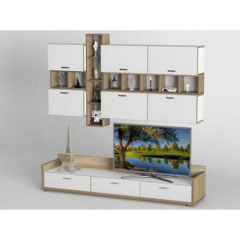 Стінка в вітальню Тиса Мебель Вітальня-223 Сонома Білий 1200x450x2100 мм