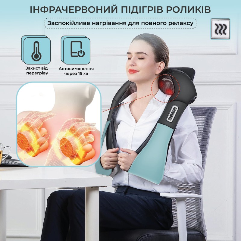 Масажер для всього тіла (шиї, спини) з підігрівом No Brand Shiatsu Синій