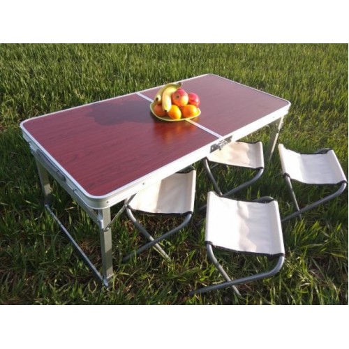 Стіл для пікніка Посилений розкладний зі стільцями 4life 120х60х55/60/70 см (3 режими висоти) Коричневий Стіл для пікніка Посилений розкладний зі стільцями 4life 120х60х55/60/70 см (3 режими висоти) Коричневий