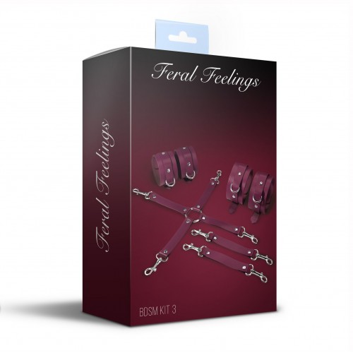 Набір для БДСМ 3 в 1 Feral Feelings BDSM Kit 3 Burgundy, burgundy, наручники, поножі, хрестовина в інтернет супермаркеті PbayMarket!