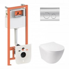 Набір Qtap Інсталяція 3 В 1 Nest Qt0133M425 З Панеллю Змиву Круглою Qt0111M11112Crm + Унітаз З Сидінням Jay Qt07335176W