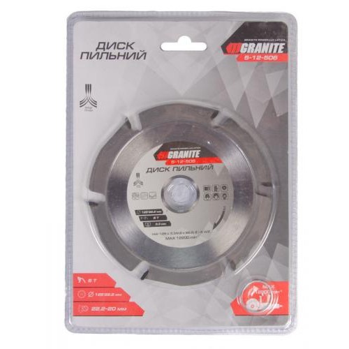 Диск пильний GRANITE для дерева з твердосплавними напайками 125х22.2х6Т 12200 об/хв 5-12-506 Диск пильний GRANITE для дерева з твердосплавними напайками 125х22.2х6Т 12200 об/хв 5-12-506