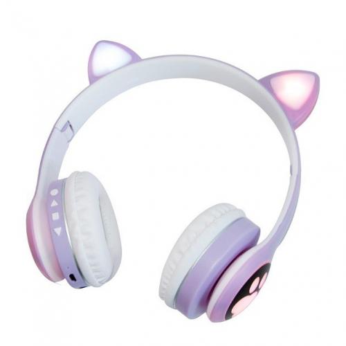 Навушники бездротові котячими вушками CAT Ear VZV-23M Bluetooth RGB Бузкові