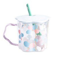 Чашка дитяча з принтом та кришкою з ложкою Happy Life блакитна (HP7213BL)