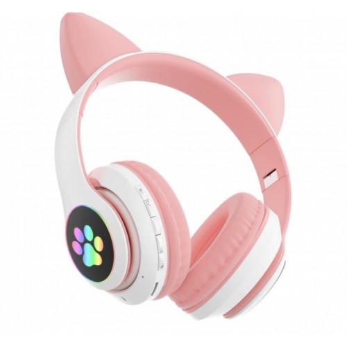 Бездротові Bluetooth навушники з вушками Cat Ear VZV-23M/7805 з LED підсвіткою Рожеві