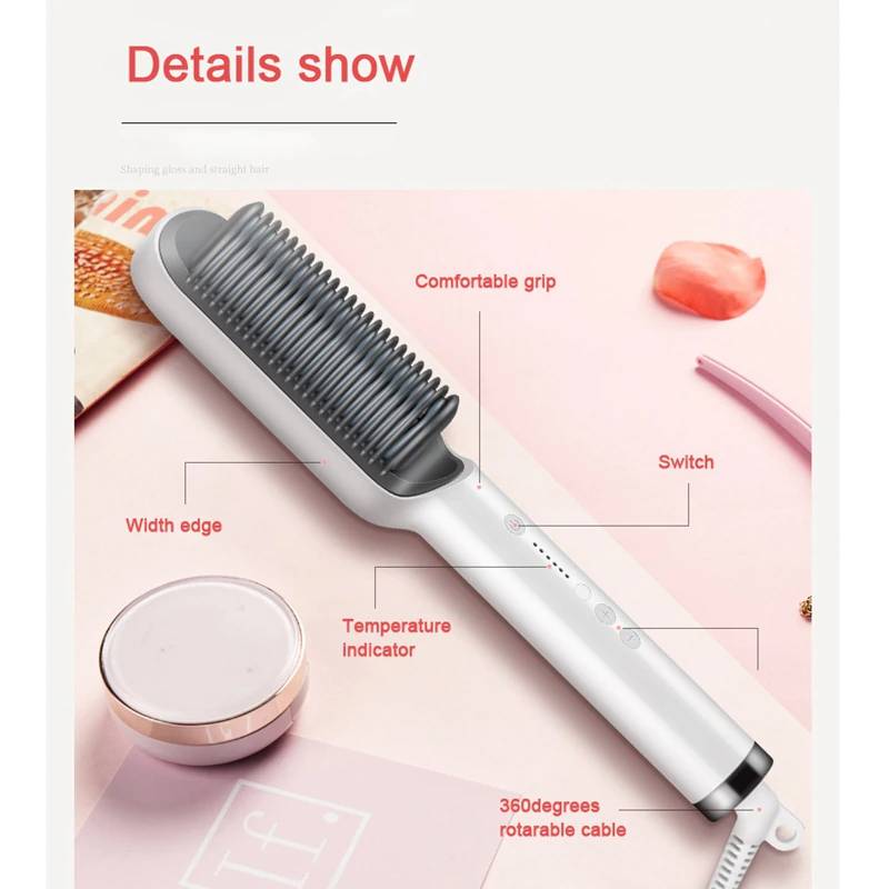 Електричний гребінець-випрямляч для волосся Hair Style UKC праска з турмаліновим покриттям 6 температурних режимів Білий