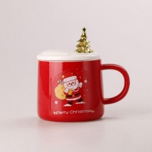 Керамічна чашка Happy Life 500 мл Merry Christmas з кришкою і ложкою Червоний (HPCY8279R)