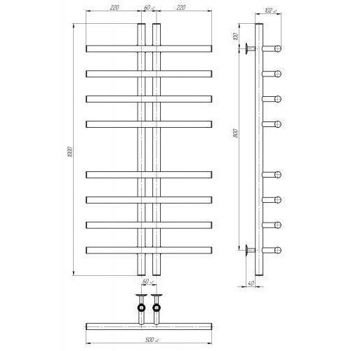 Сушарка водяна Gray П8 60х1000 Deffi Чорний Нижнє підключення (A.GY.100.6.8.B.A) в інтернет супермаркеті PbayMarket!