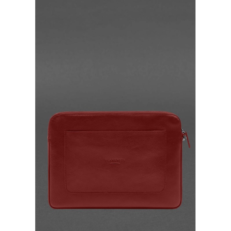 Шкіряний чохол для ноутбука на блискавці з кишенею та хлястиком на руку Червоний BlankNote