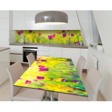 Наклейка 3Д вінілова на стіл Zatarga «Лілові тюльпани» 650х1200 мм для будинків, квартир, столів, кав'ярень