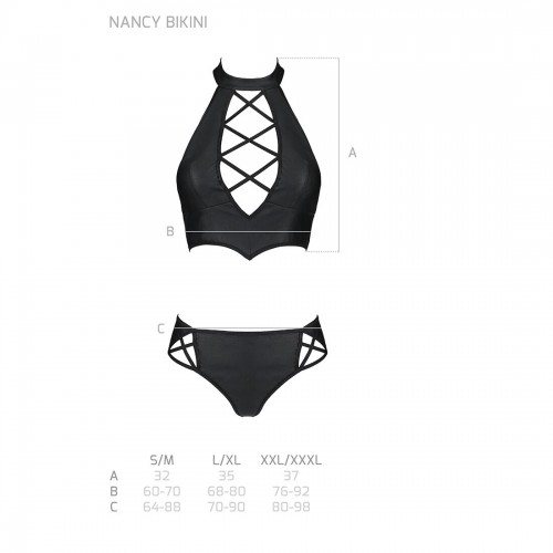 Комплект з еко-шкіри Nancy Bikini black XXL/XXXL - Passion, бра та трусики з імітацією шнурівки в інтернет супермаркеті PbayMarket!