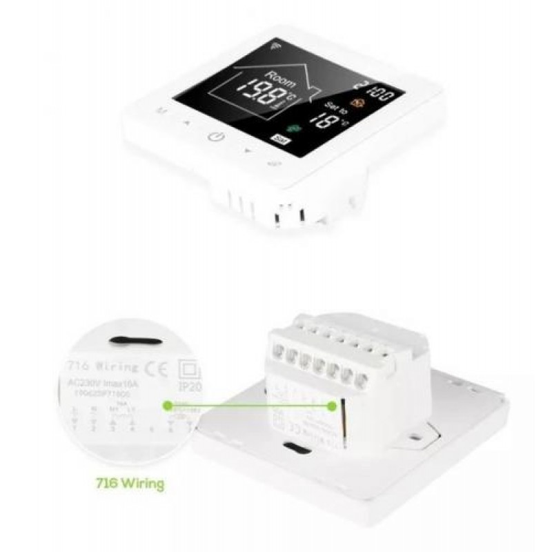 Терморегулятор сенсорний з Wi-Fi SmartHo М2 для теплої підлоги сумісний з TUYA Розумний будинок Білий (050694) Smarthouse