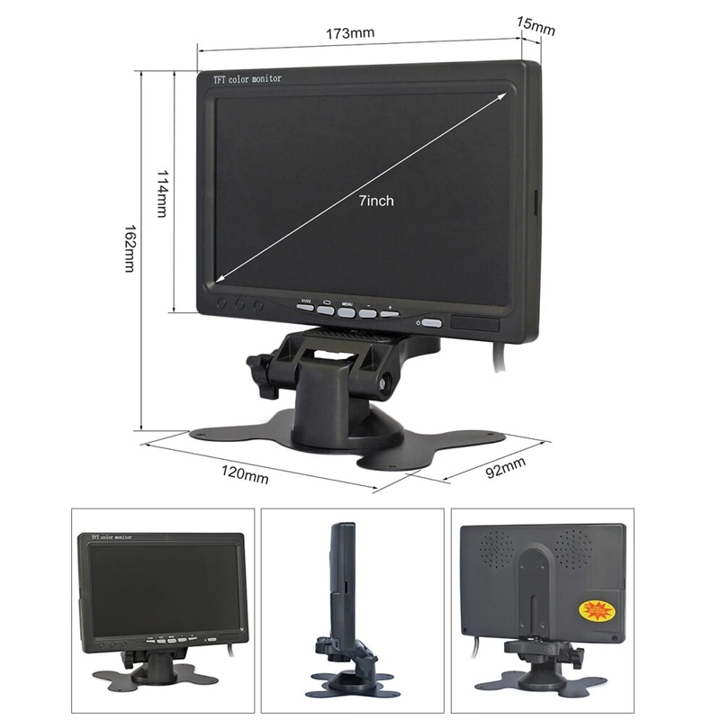 AHD монітор автомобільний 7 дюймів з підтримкою AHD камер до 2 Мп Podofo AHD-726