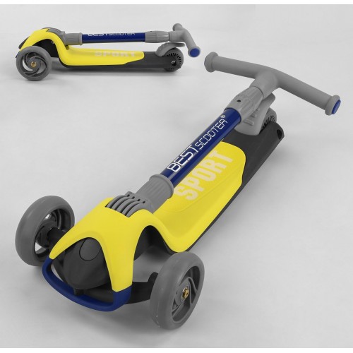 Самокат триколісний Best Scooter складане алюмінієве кермо, 3 колеса PU зі світлом Black/Yellow (102033)