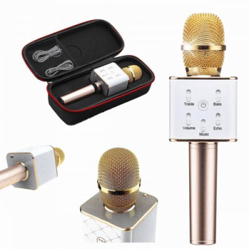 Бездротовий караоке мікрофон GTM з динаміками в чохлі Bluetooth USB Q7 Gold