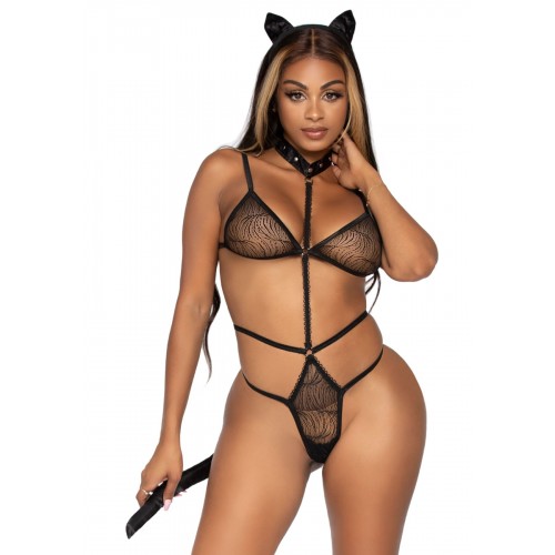 Еротичний костюм кішки Leg Avenue Roleplay Sex Kitten One size Black, боді, вушка, чокер в інтернет супермаркеті PbayMarket!