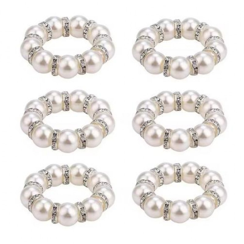 Перстні для серветок Перлини Мальва 6 шт Cріблясто-білий