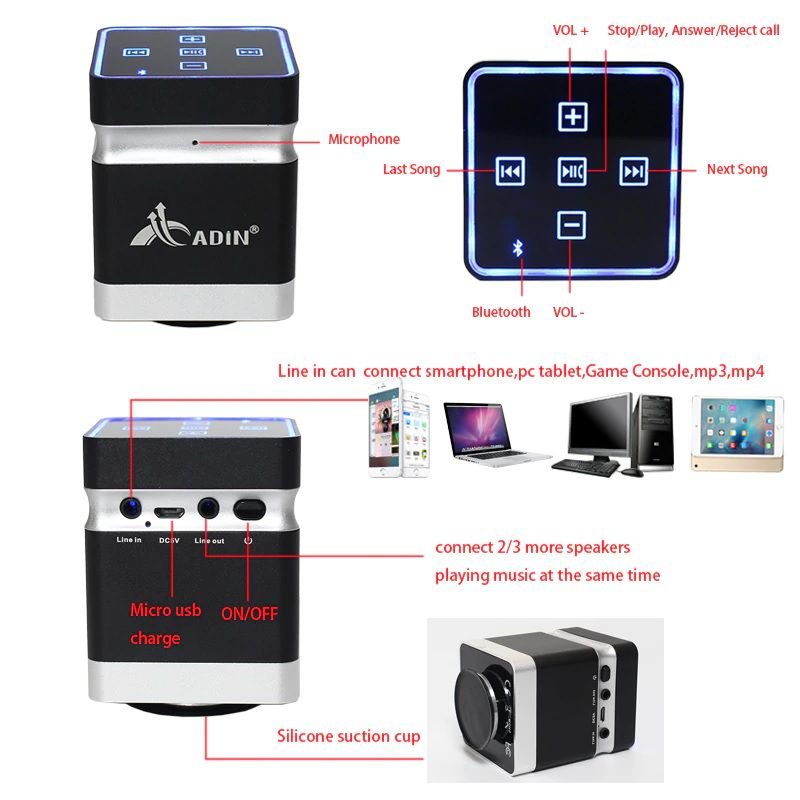 Вібро резонансна колонка bluetooth 26 Ватт Adin BT-BOX