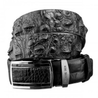 Ремінь-автомат CROCODILE LEATHER із натуральної шкіри крокодила Чорний (18239)