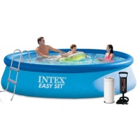 Надувний басейн Intex 28143-5, 396 х 84 см (3 785 л/год, підстилка, тент, насос, драбина)