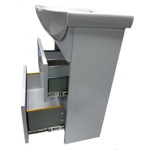 Тумба Mikola-M пластикова 2.0 з двома висувними ящиками та керамічним умивальником 55 см