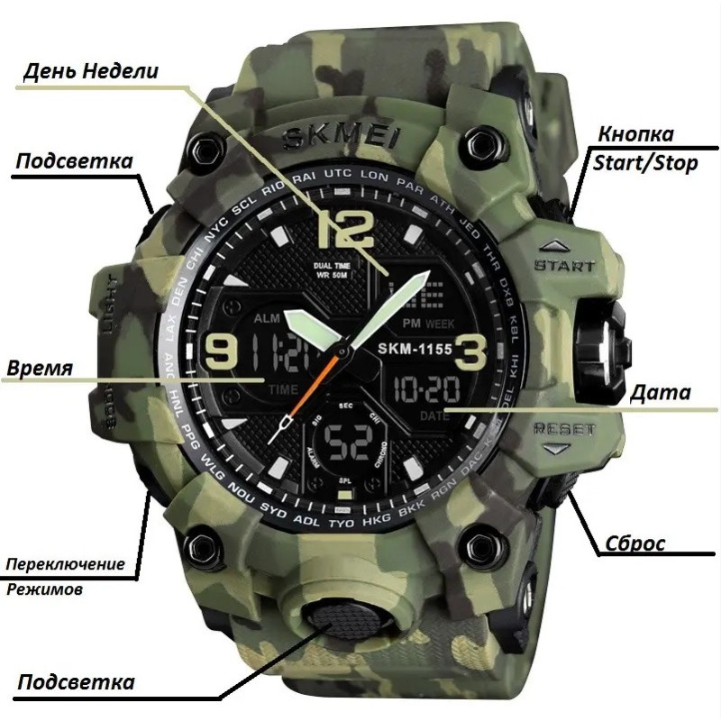 Чоловічий годинник Skmei Hamlet 1155 Зелений камуфляж