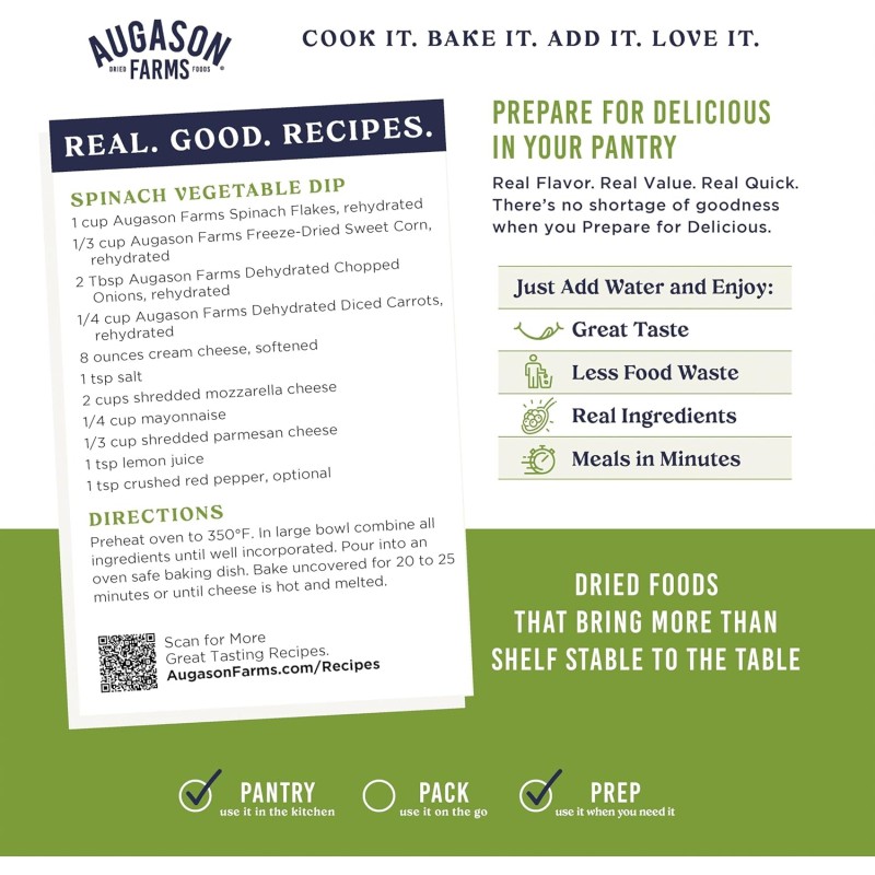 Шпинат нарізаний сублімований з великим терміном придатності 25 років Augason Farms, 45 порцій