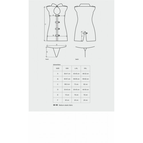 Еротичний костюм стюардеси Obsessive Stewardess 3 pcs costume grey S/M, сірий, сукня, стрінги, пілот в інтернет супермаркеті PbayMarket!