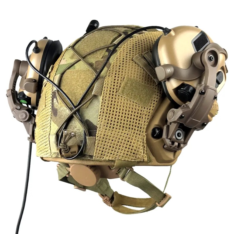 Комплект шолом FAST Helmet NIJ IIIA/навушники Earmor M32 Mod3 з чебурашкою/кавер M Мультикам