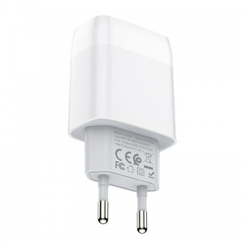 Зарядний пристрій Hoco C73A Glorious (2USB, 2.4А) White (6931474713070) + кабель Type-C в інтернет супермаркеті PbayMarket!