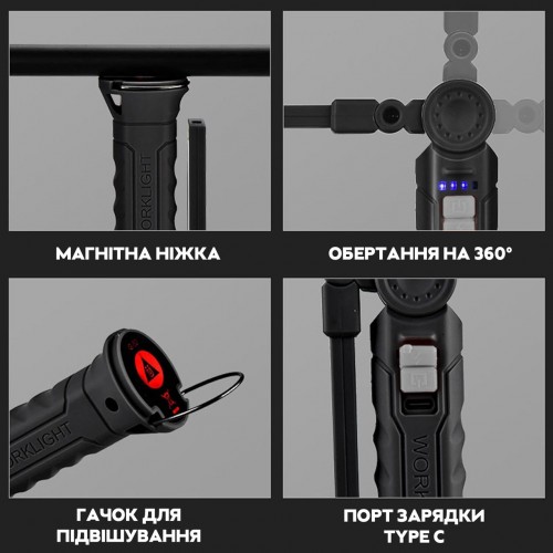 Ліхтар акумуляторний RIAS G52 з магнітом та підвісним гачком Black (3_04528) Ліхтар акумуляторний RIAS G52 з магнітом та підвісним гачком Black (3_04528)