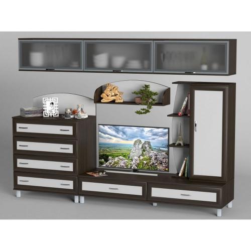 Стінка в вітальню Тиса Мебель Вітальня-24 Венге Білий 2050x450x2700 мм Стінка в вітальню Тиса Мебель Вітальня-24 Венге Білий 2050x450x2700 мм