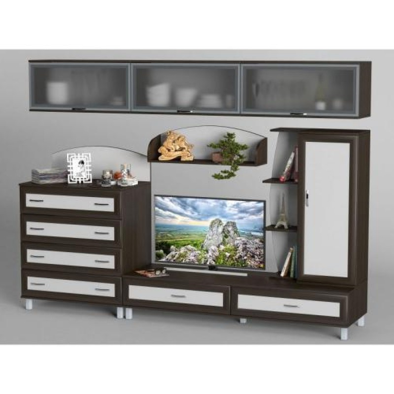 Стінка в вітальню Тиса Мебель Вітальня-24 Венге Білий 2050x450x2700 мм