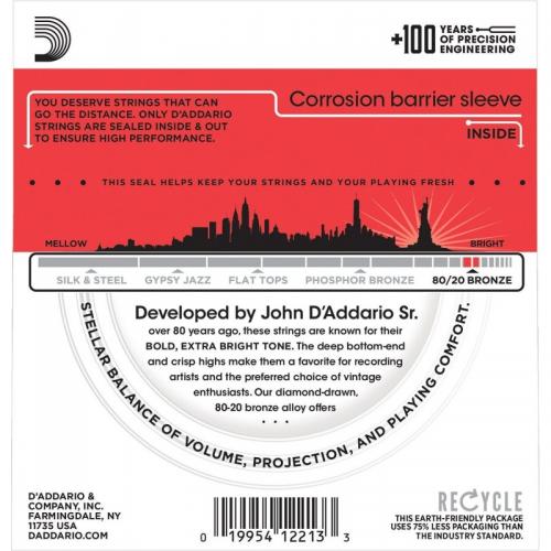 Струни для акустичної гітари 6 шт D'Addario EJ12 80/20 Bronze Medium Acoustic Guitar Strings 13/56 Струни для акустичної гітари 6 шт D'Addario EJ12 80/20 Bronze Medium Acoustic Guitar Strings 13/56