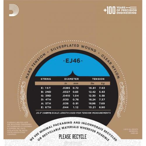 Струни для класичної гітари D'Addario EJ46 Classic Silverplated Wound Nylon Hard Tension Струни для класичної гітари D'Addario EJ46 Classic Silverplated Wound Nylon Hard Tension