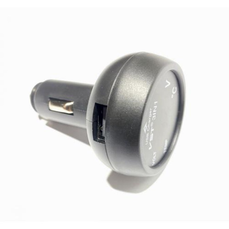 Автомобільний годинник з термометром і вольтметром VST-706-4 в прикурювач USB Black (3_00472)