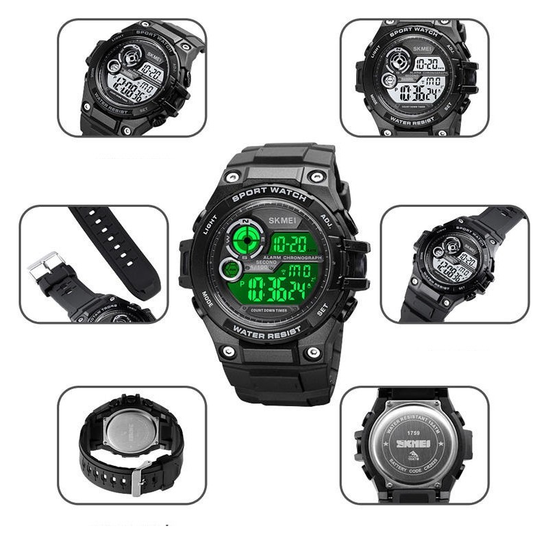 Чоловічий спортивний наручний годинник Skmei 1759 водонепроникні 10 АТМ Чорний