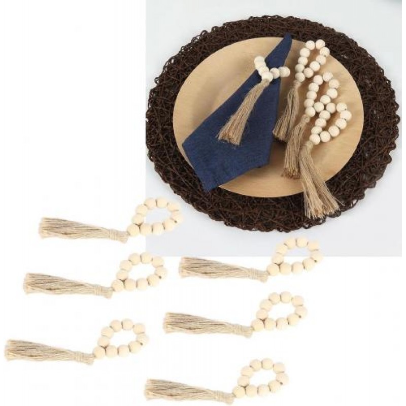 Кільця для серветок з дерев'яними намистинами No Brand Бежевий 6 шт