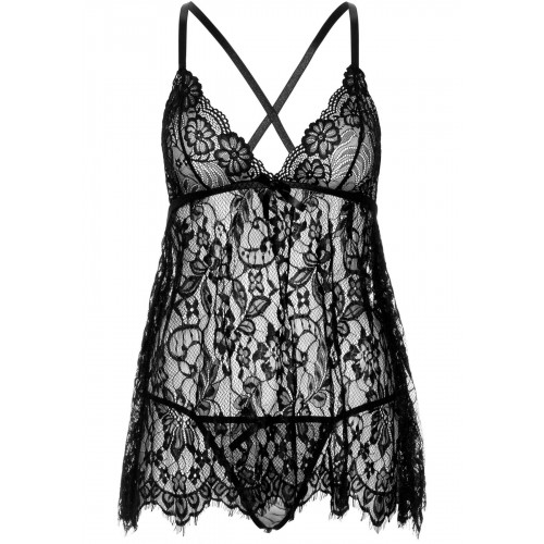 Пеньюар Leg Avenue Floral lace babydoll & string Black S в інтернет супермаркеті PbayMarket!