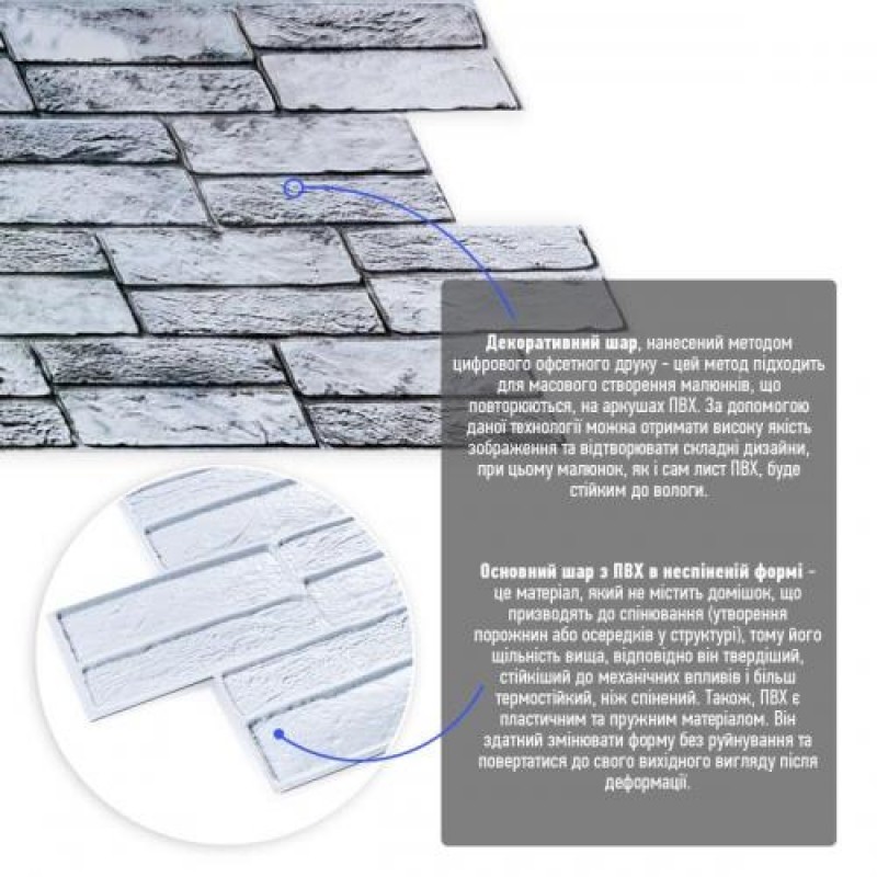 Декоративна панель ПВХ під цеглу Sticker Wall 960*480*4мм (D) SW-00001841 Світло-сіра