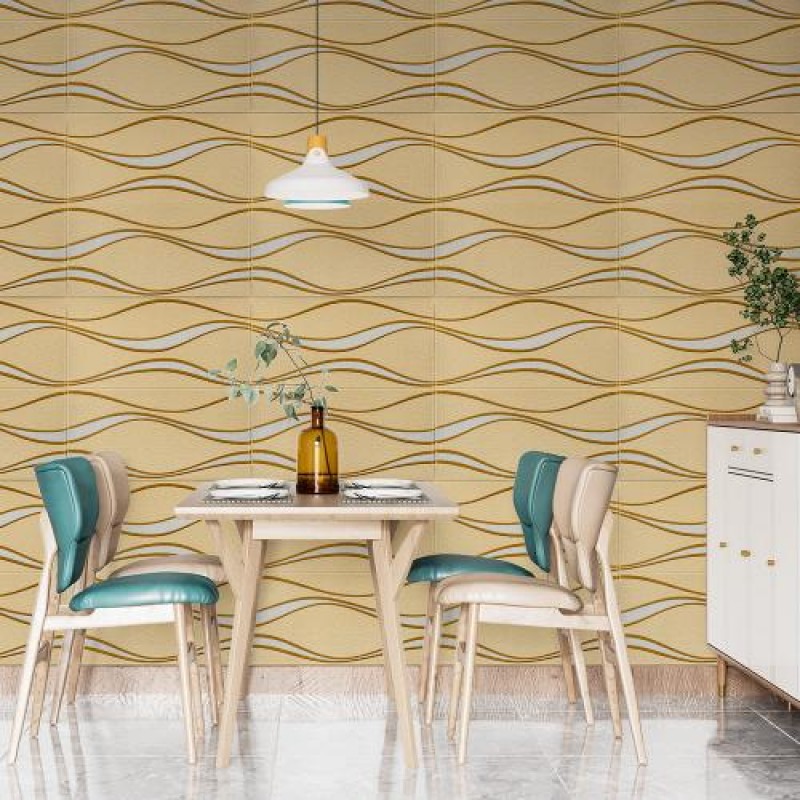 Самоклеюча декоративна настінно-стельова 3D панель Sticker Wall Золоті хвилі 700х700х5 мм Бежево-золотий (SW-00000766)