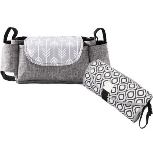 Набір підвісна сумка для коляски 35х11х15 см Сіра та Портативний пеленальний матрацик (vol-1412) Набір підвісна сумка для коляски 35х11х15 см Сіра та Портативний пеленальний матрацик (vol-1412)