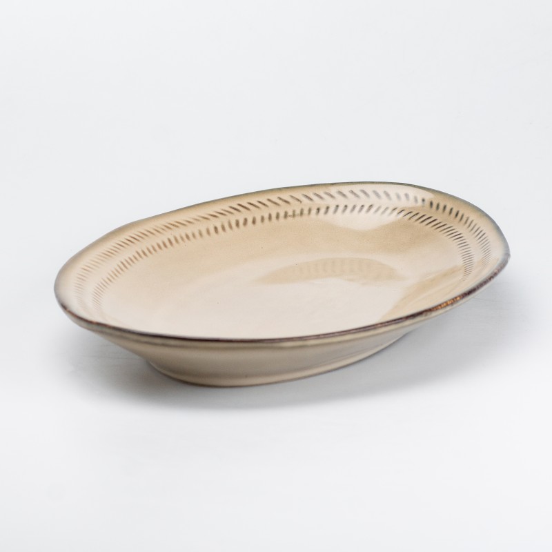 Блюдо сервірувальне керамічне TS Kitchen 29*19 см у ретро стилі бежевий (HP23381)