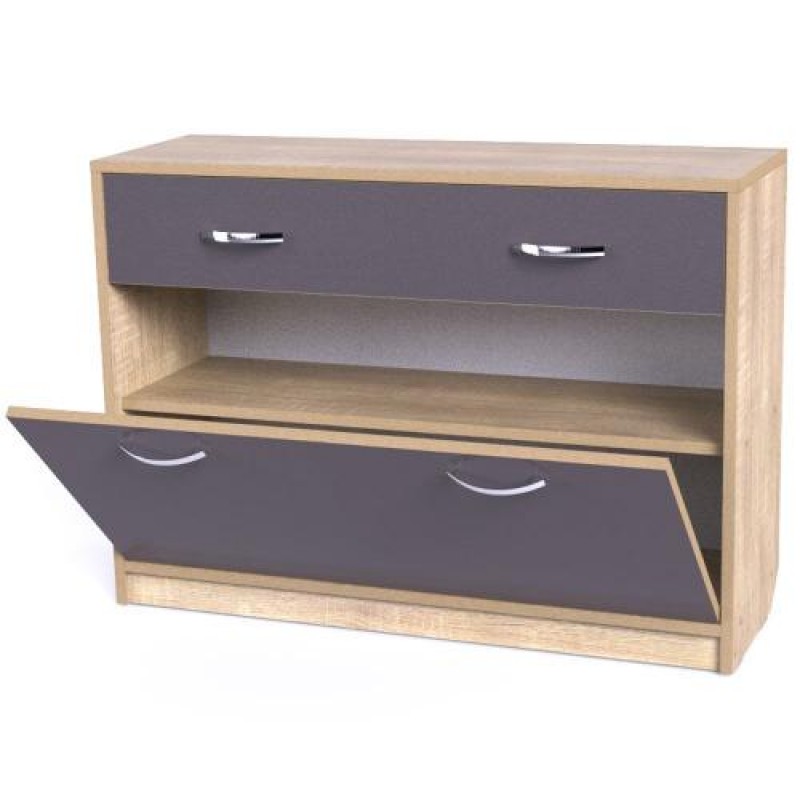 Тумба для взуття Тиса Мебель ТО-132 Дуб сонома Графіт 64x90 см