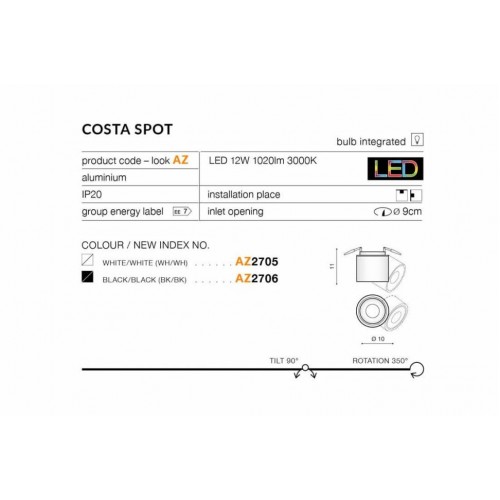 Точковий світильник AZzardo COSTA AZ2705 Точковий світильник AZzardo COSTA AZ2705